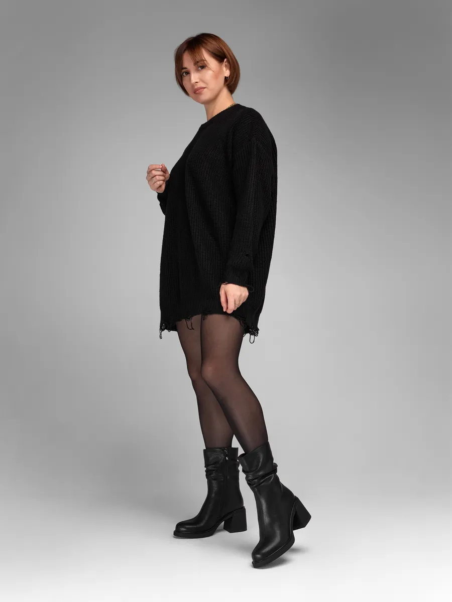 Cапоги женские зимние натуральная кожа на каблуке черные DZ054-01SY-BL