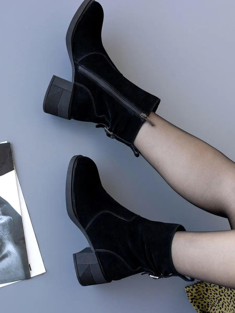 Ботильоны женские зимние натуральная замша на каблуке U513-031