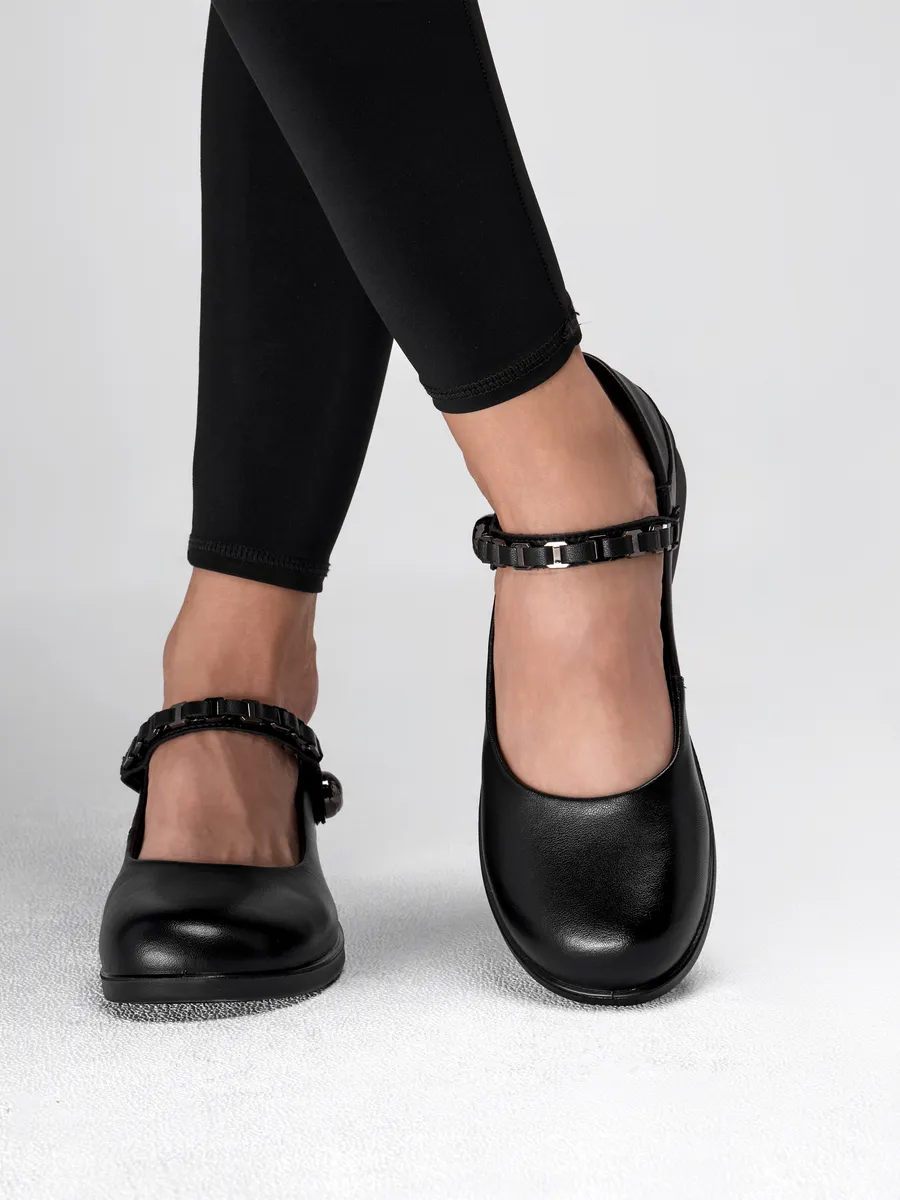 Туфли женские натуральная кожа на каблуке черные 5C15163-1