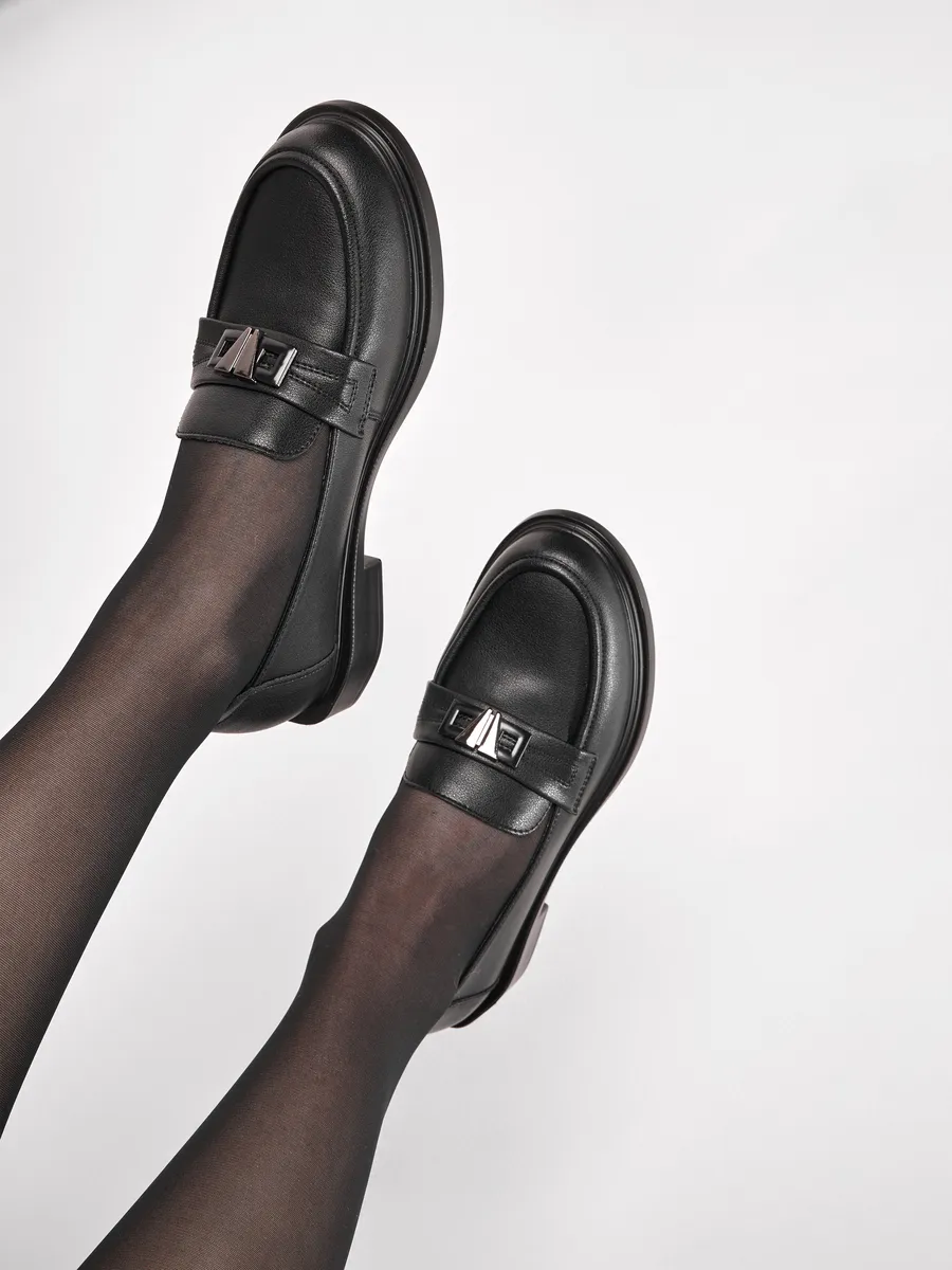 Лоферы женские натуральная кожа черные осенние CV392-020