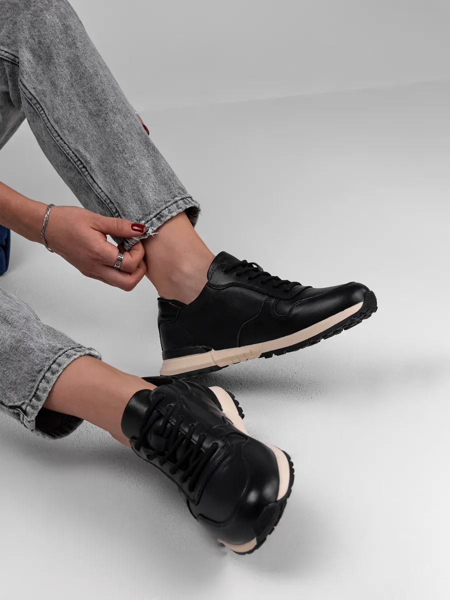 Кроссовки женские демисезонные натуральная кожа черные RW201-010k