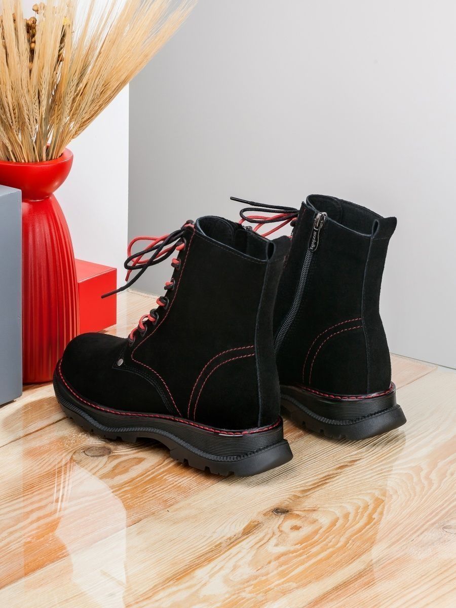 Ботинки женские зимние натуральная замша черные на шнуровке UXH-12191-1A-SW