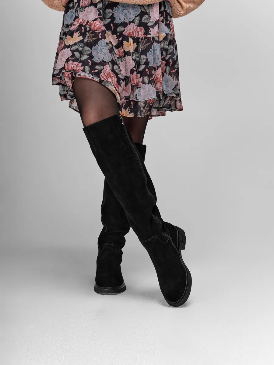 Сапоги женские зимние замшевые на каблуке черные 42-WWE18-100-201k