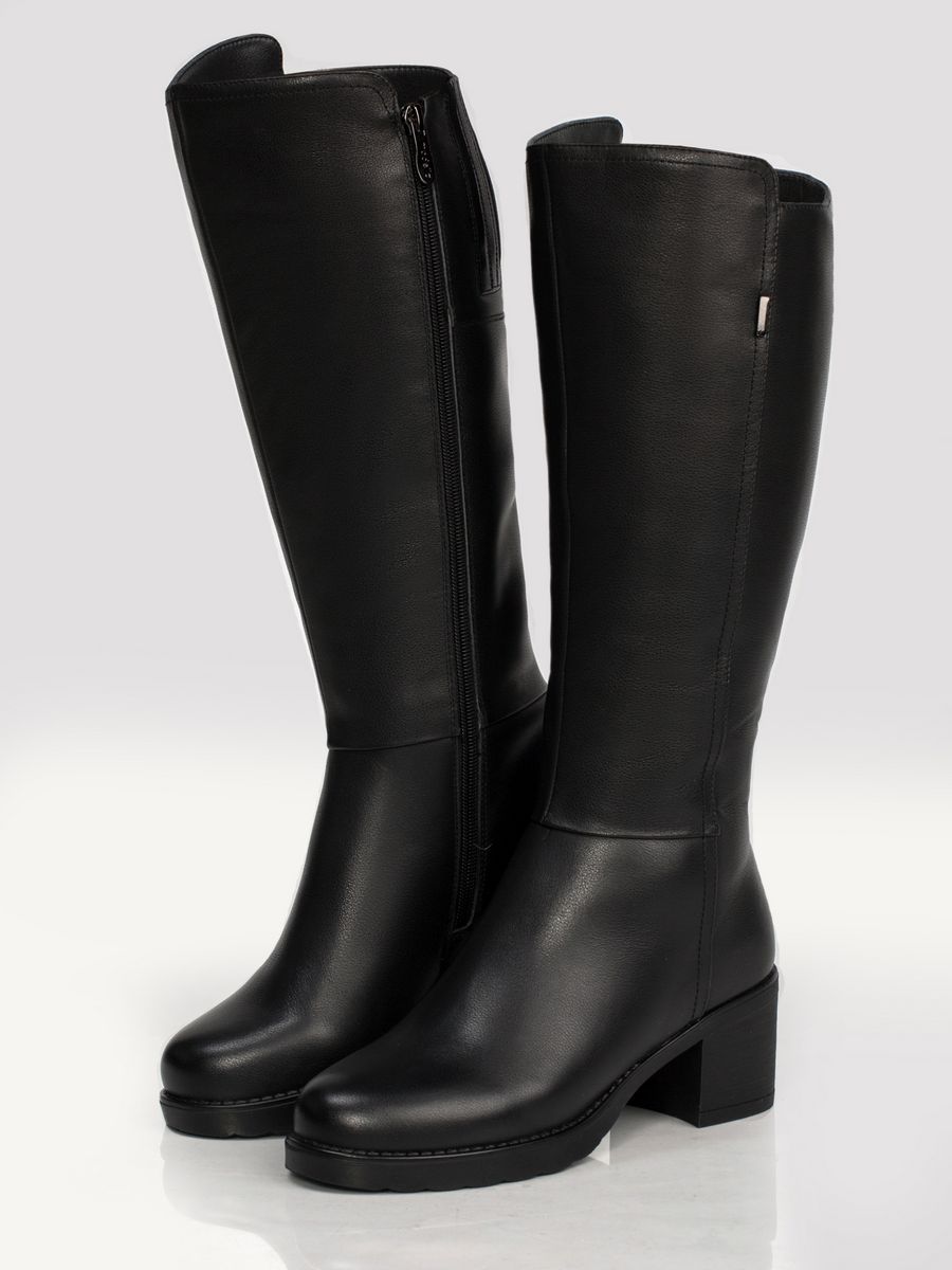 Сапоги женские зимние натуральная кожа на каблуке черные XMG-12861-1A-KW