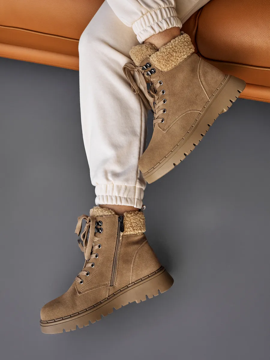 Ботинки женские зимние замшевые на платформе бежевые XUS-32713-2D-SF-K