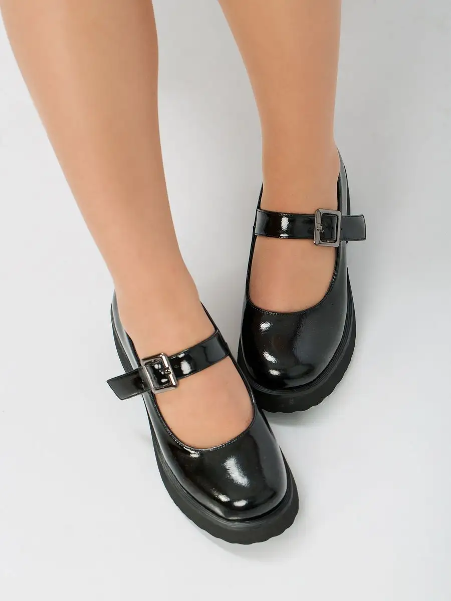 Туфли женские натуральная кожа черные на низком каблуке KF329-011K