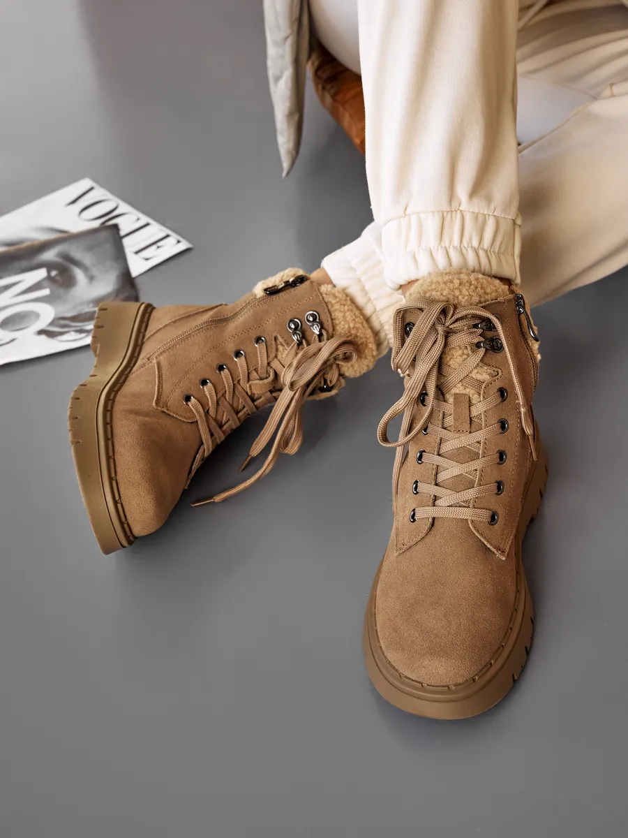 Ботинки женские зимние замшевые на платформе бежевые XUS-32713-2D-SF-K