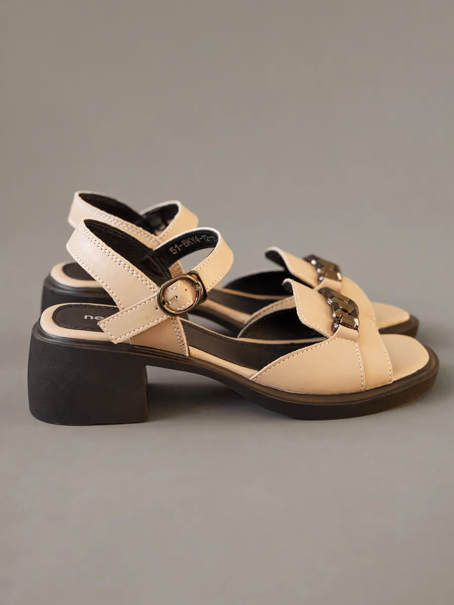 Босоножки женские летние на каблуке бежевые 51-BKY4-12-108k