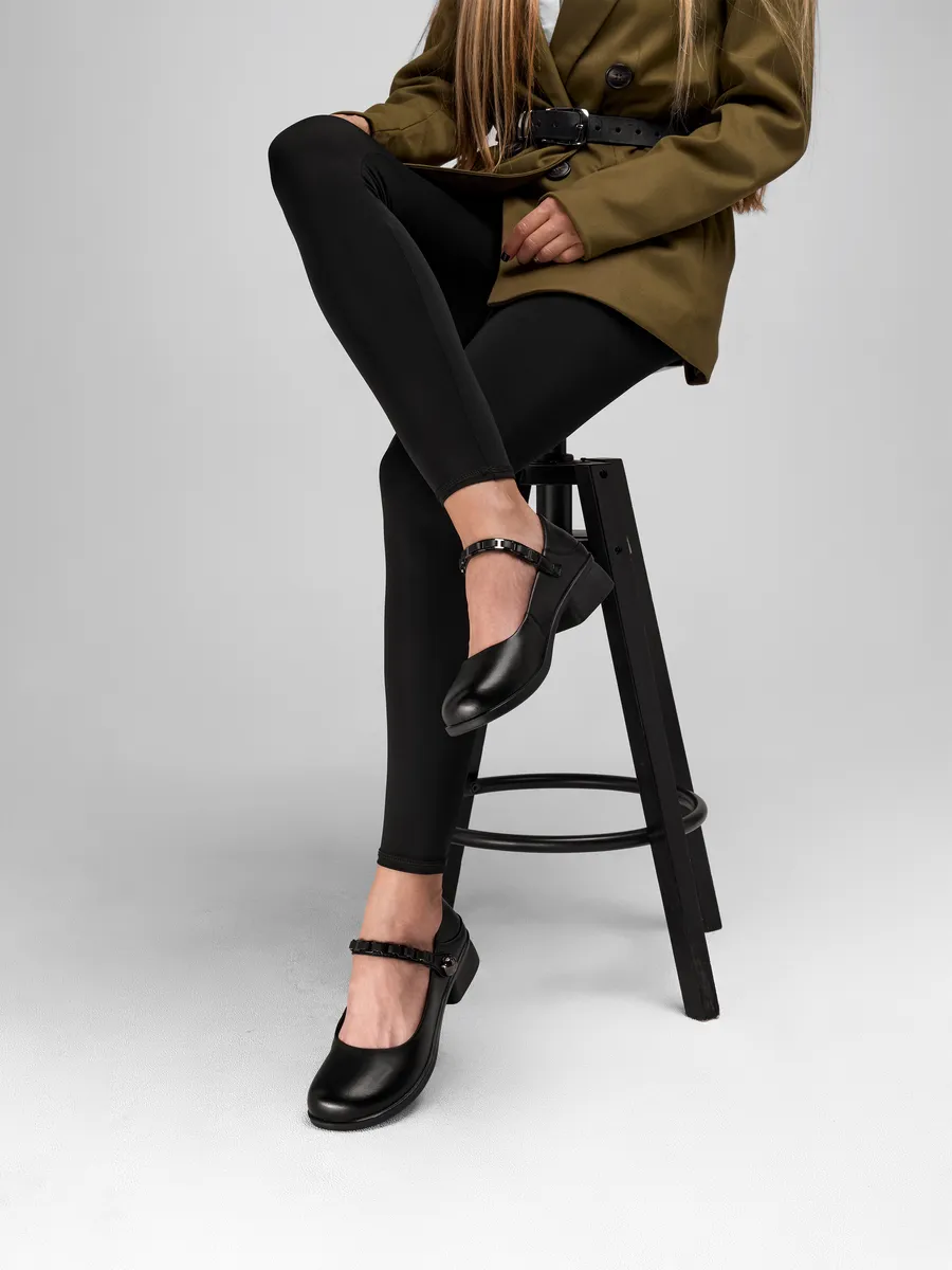 Туфли женские натуральная кожа на каблуке черные 5C15163-1