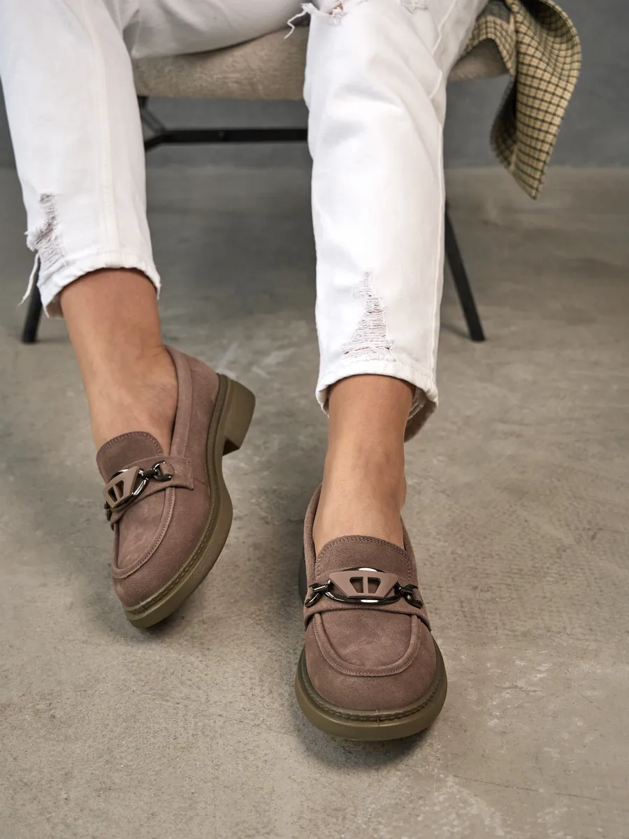 Лоферы женские замшевые натуральные на платформе 51-TZU3-13-210