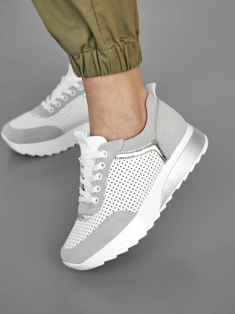 Кроссовки женские летние белые дышащие на платформе FB218-020