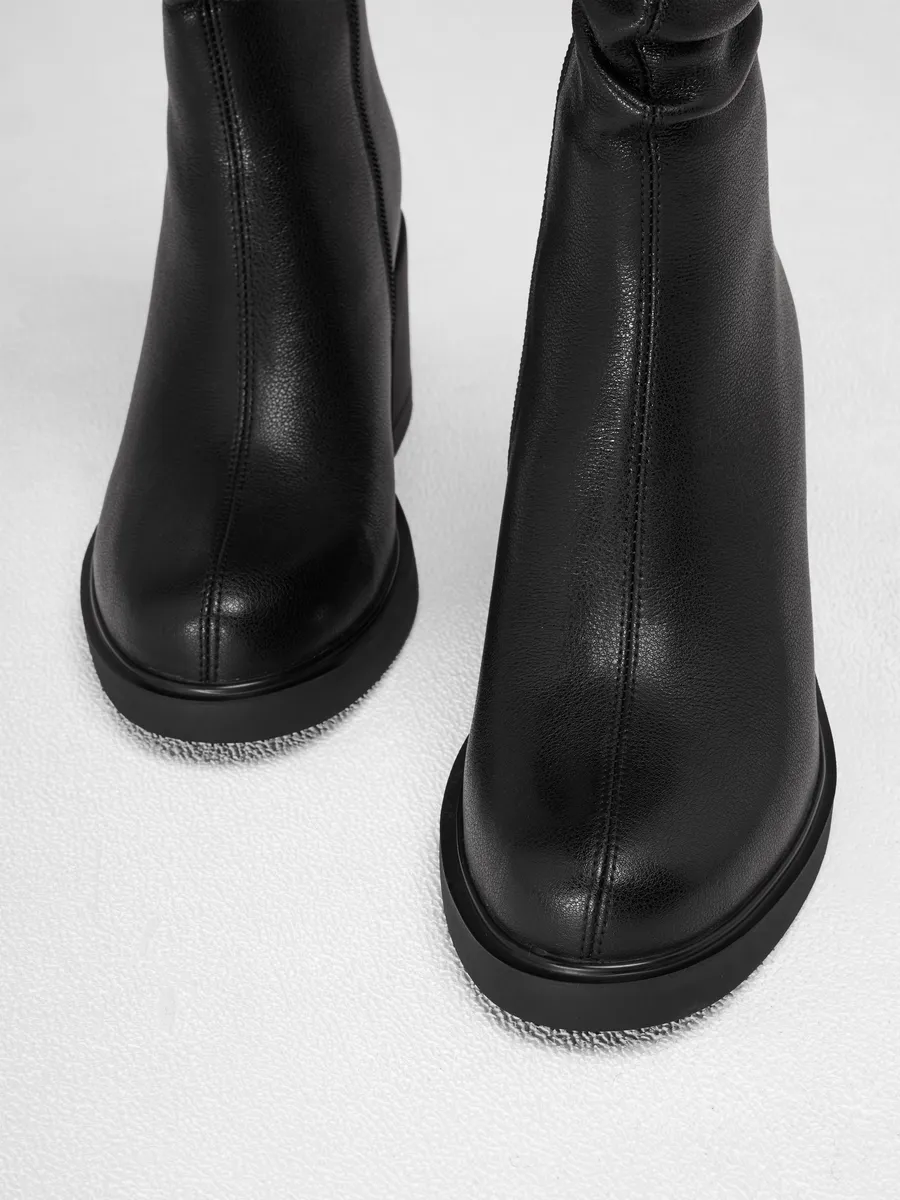 Cапоги женские зимние натуральная кожа на каблуке черные DZ054-01SY-BL